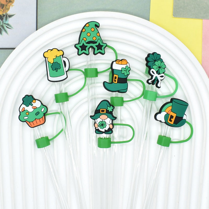 Wholesale Random 100pcs St. Patrick Series 10mm PVC Soft Straw Tube Cap ACC-SCR-RYY132