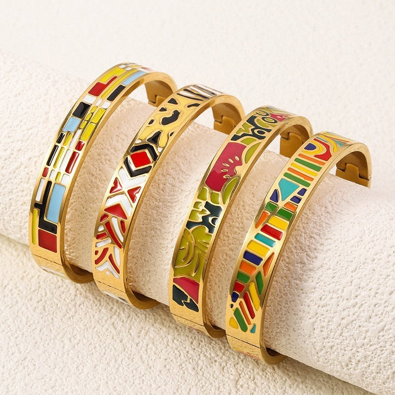 Wholesale Niche Light Luxury Stainless Steel Enamel Oil Drip Bracelet ACC-BT-RuiX005