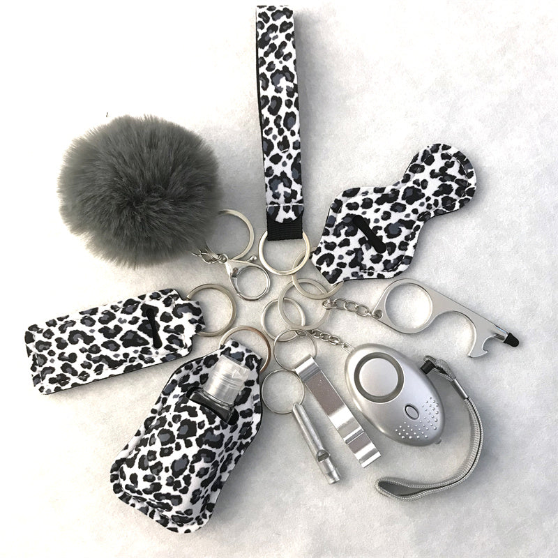 Wholesale Leopard Print Cow Print Lipstick Cover Door Opener Bottle Opener Hair Ball Wrist Keychain 10-piece Set ACC-KC-LF001