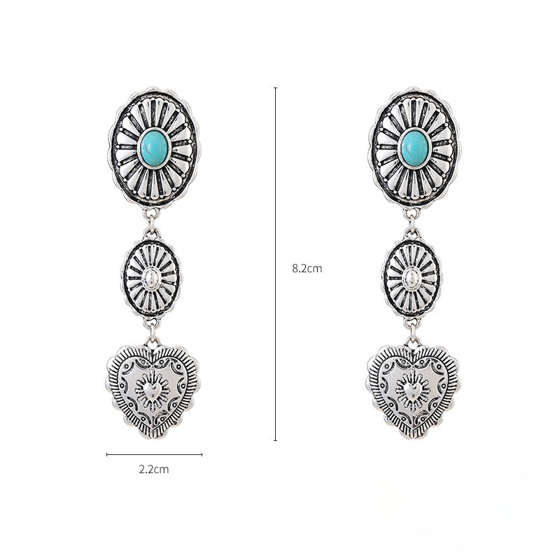 Wholesale Alloy Western Style Semi-precious Stone Turquoise Beads Stacked Necklace and Earrings