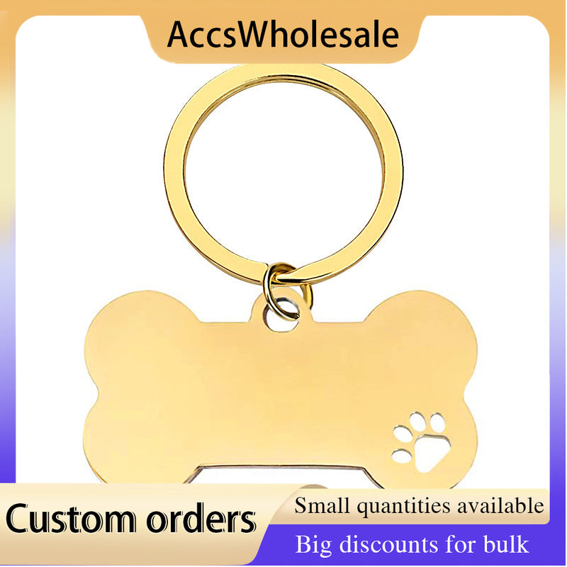 Custom Keychains with Laser Engraved Text or Logo - Pet Bone Metal Keychains