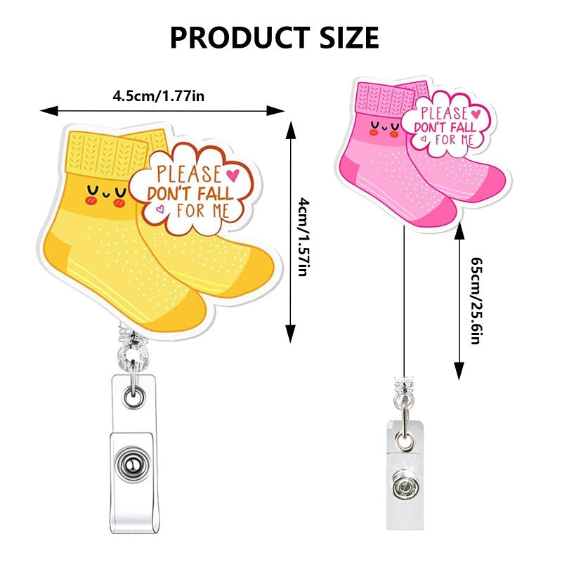 Wholesale Flat Resin Six Color Socks Retractable Rotating Easy Pull Badge Keychain ACC-KC-QiDing020