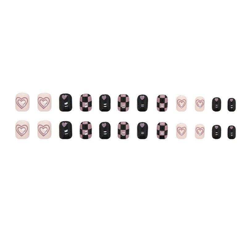 Wholesale 24pcs/box Checkerboard Nail Art Press-on Nail Set Nail Stickers ACC-NS-QiHeng003