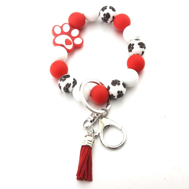 Wholesale Cartoon Dog Paw Silicone Handmade Tassel Bracelet Keychain ACC-KC-JinAn020