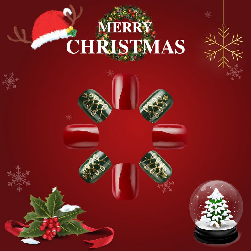 Wholesale 24 Pieces/box Christmas Short Shiny Stripe Nails Kits Nail Stickers ACC-NS-MiKe018