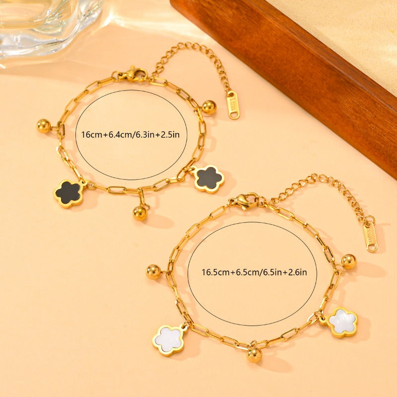 Wholesale Stainless Steel Five-leaf Flower Bracelet Anklet with Steel Beads ACC-BT-ZhuoXin003
