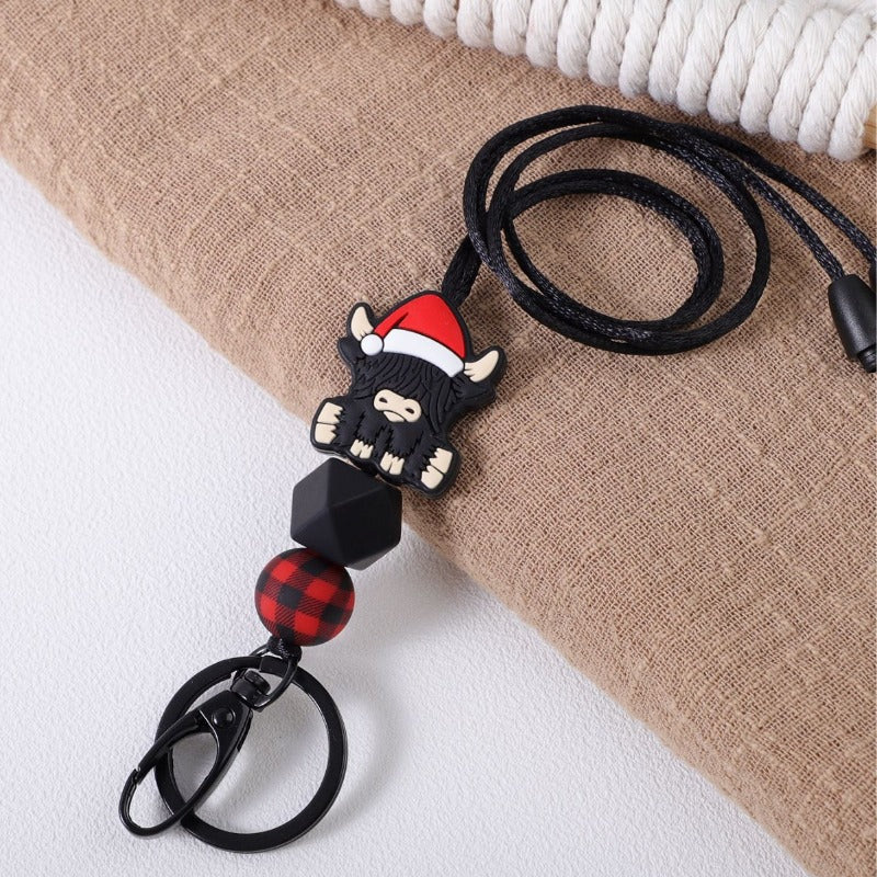 Wholesale Christmas Black Yak Red and Black Plaid Beaded Keychain ACC-KC-JiuYa017