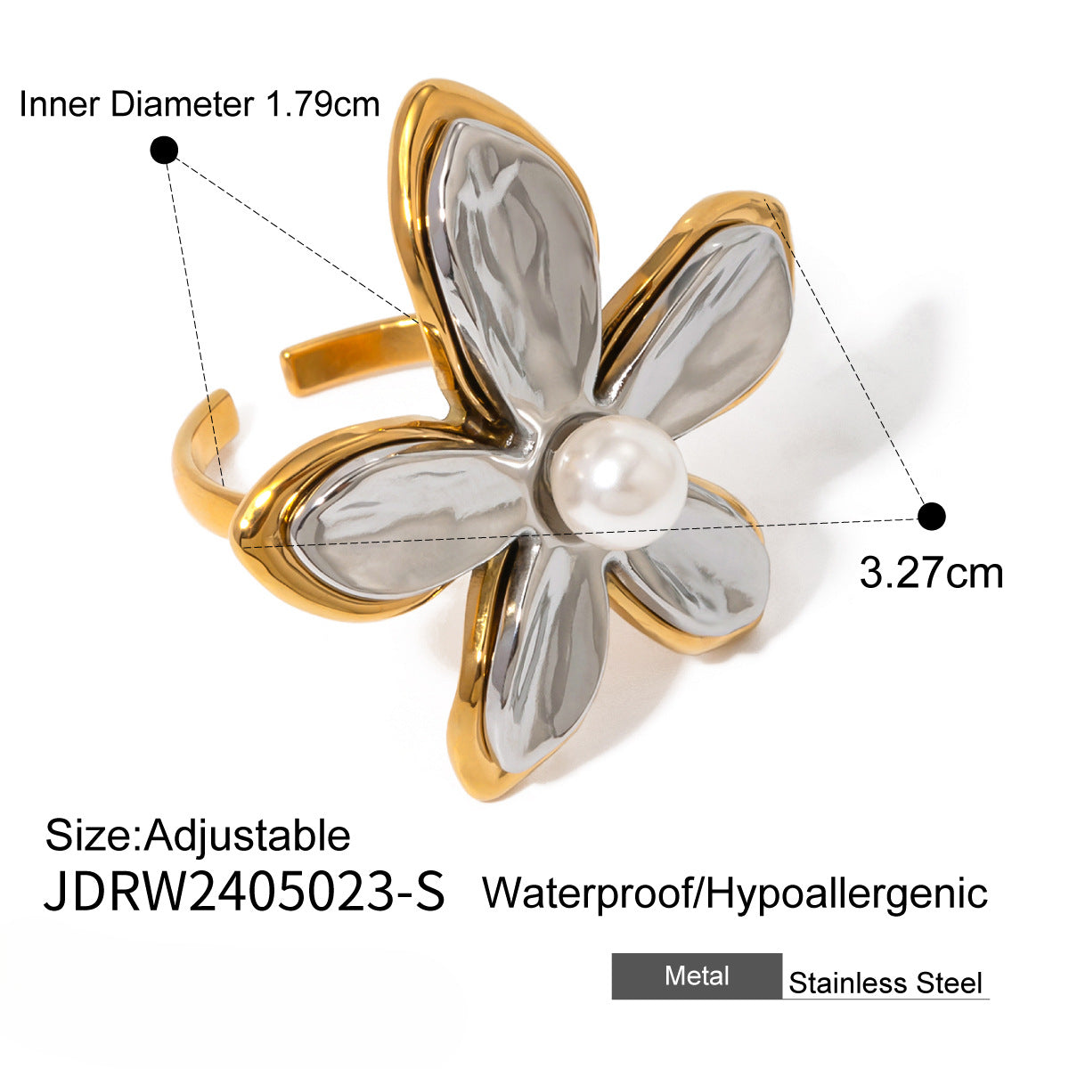 Wholesale Gold and Silver Two-tone Electroplated Retro Glossy Stainless Steel Rings ACC-RS-WanXing004