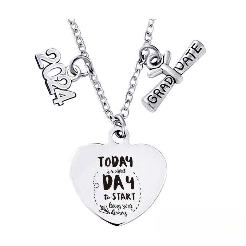 Wholesale Love Pendant 2024 Graduation Season Gift Titanium Steel Necklace ACC-NE-Ganggu001