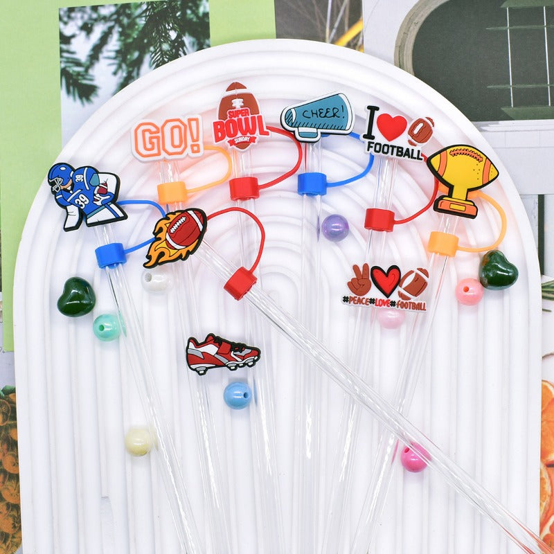 Wholesale Random 100pcs Football Series 10mm PVC Soft Straw Tube Cap  ACC-SCR-RYY114