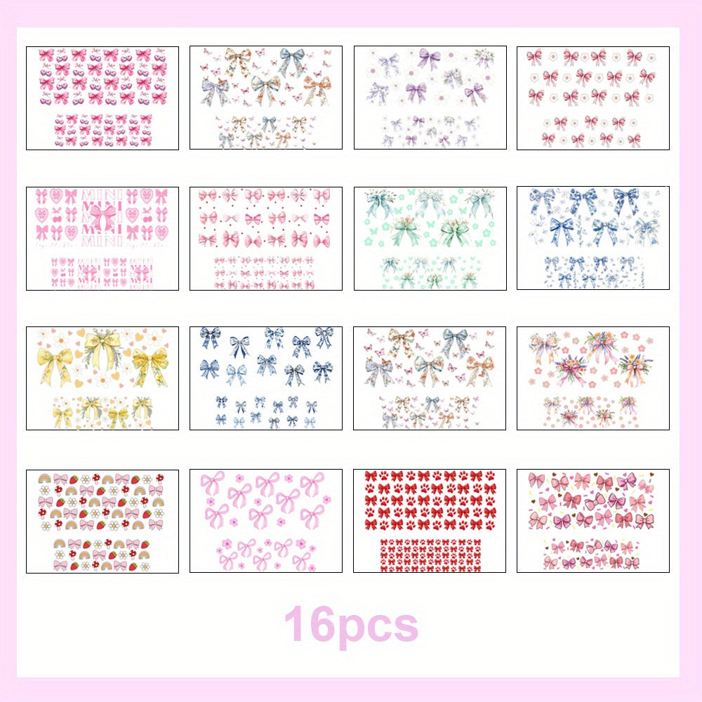16pcs Bow Theme UV DTF Wraps Rub on Transfer Stickers for Mini Tumbler Cup Keychains Accessories DIY Gift Cup Sticker Gift