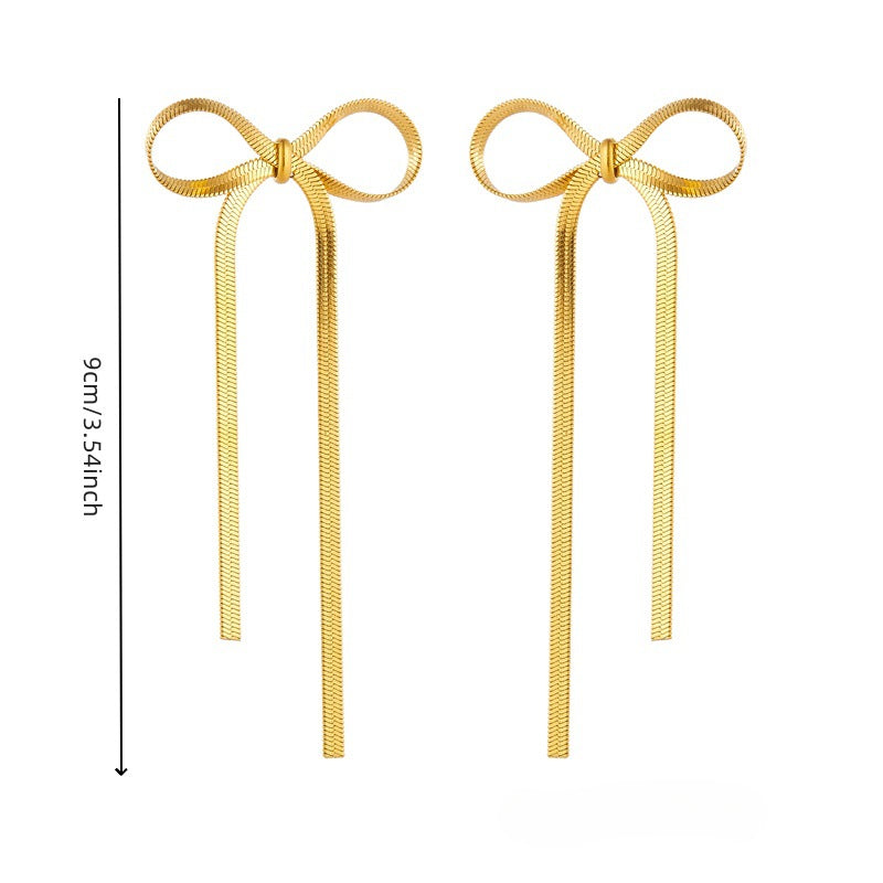 Wholesale Cute Bow Gold Plated Stainless Steel Earrings ACC-ES-QianYue002