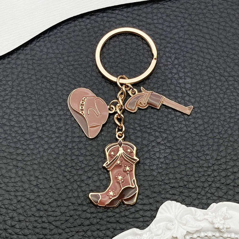 Wholesale Vintage Brown Western Cowboy Hat Boots Pistol Keychain ACC-KC-Luneng010