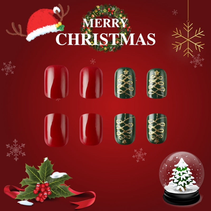 Wholesale 24 Pieces/box Christmas Short Shiny Stripe Nails Kits Nail Stickers ACC-NS-MiKe018