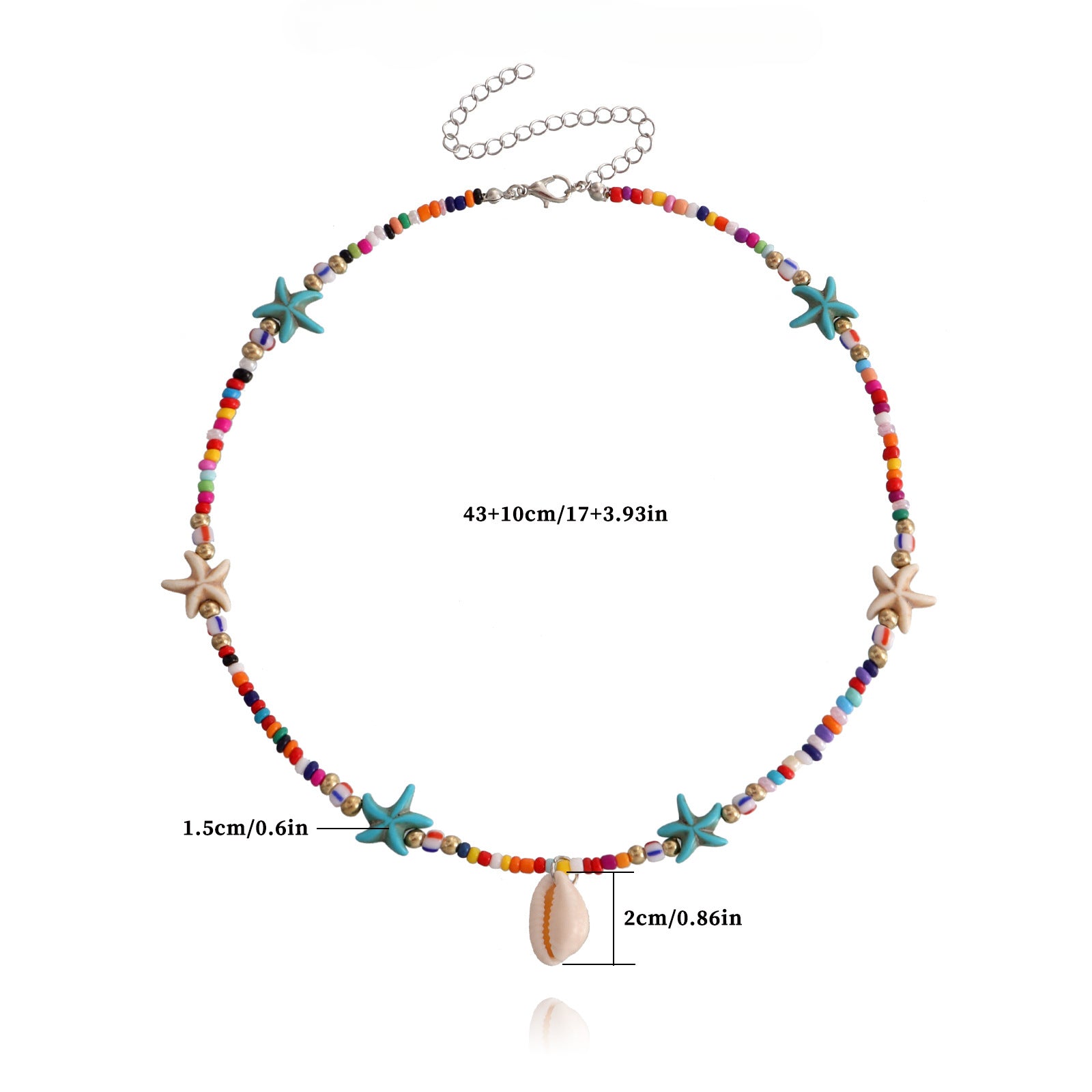 Wholesale Bohemian Colorful Rice Pearl Starfish Shell Pendant Alloy Necklace ACC-NE-ZuoWen002