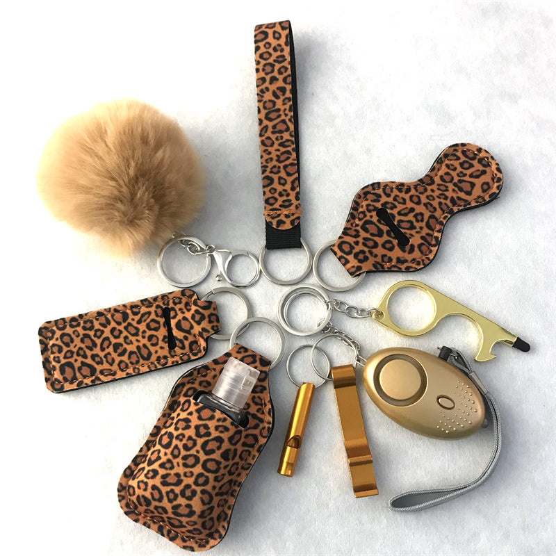 Wholesale Leopard Print Cow Print Lipstick Cover Door Opener Bottle Opener Hair Ball Wrist Keychain 10-piece Set ACC-KC-LF001
