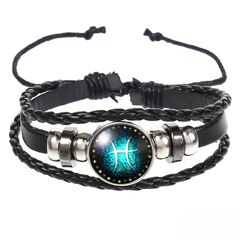 Wholesale Vintage Woven Starry Sky 12 Constellations Cowhide Bracelet ACC-BT-Saih004