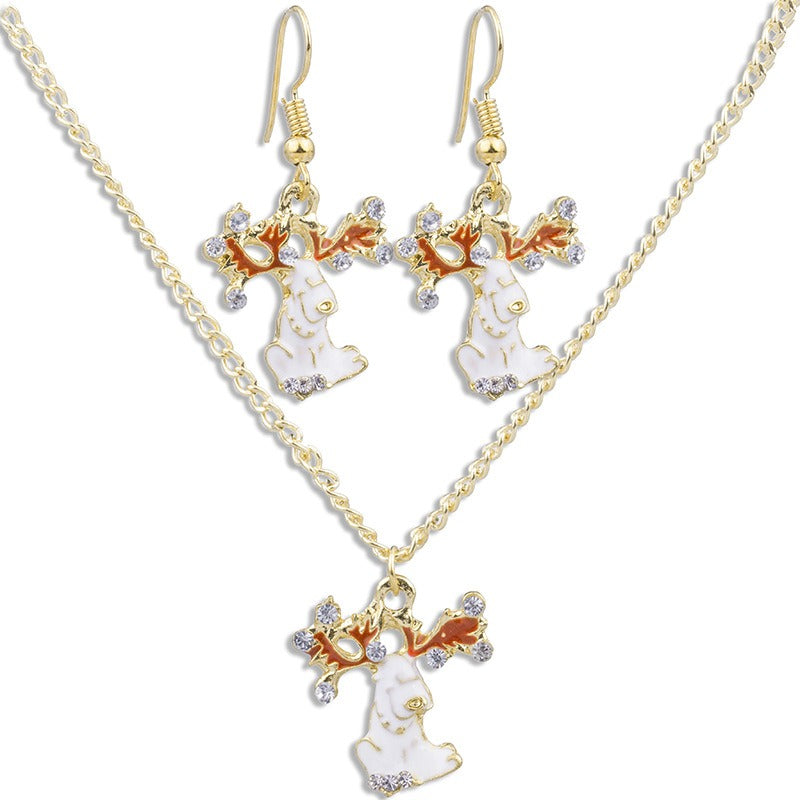 Wholesale Christmas Elk Diamond Earrings Necklace Set ACC-NE-LvXin001