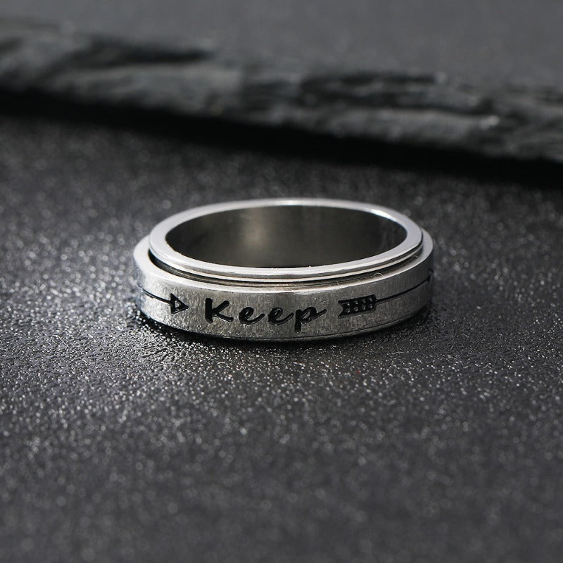 Wholesale English Letter Rotating Decompression Ring Stainless Steel Ring ACC-RS-ZhongQi001