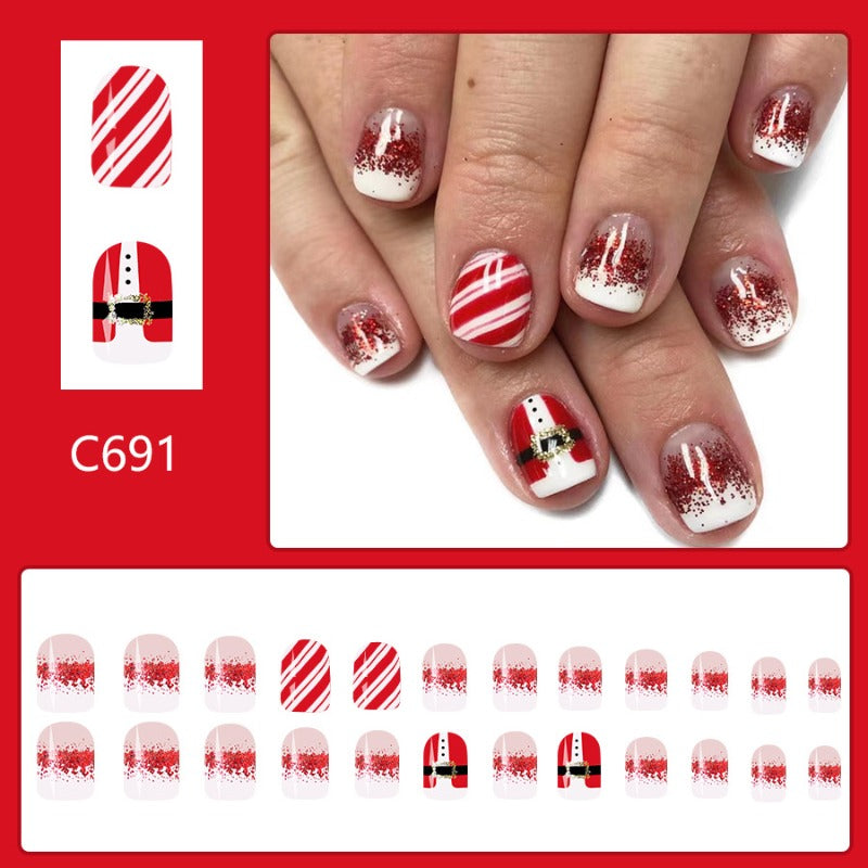 Wholesale 24 Pieces/box Christmas Red and White Gradient Nails Kits Nail Stickers ACC-NS-GuaiXL130