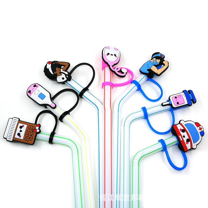 Wholesale 10pcs New Medical Dust Plug Cute Cartoon Straw Cover Straw Tube Cap ACC-SCR-YiBang003