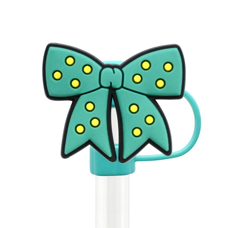 Wholesale Random 100pcs Colorful Cute Bow 10mm PVC Soft Straw Tube Cap ACC-SCR-RYY144