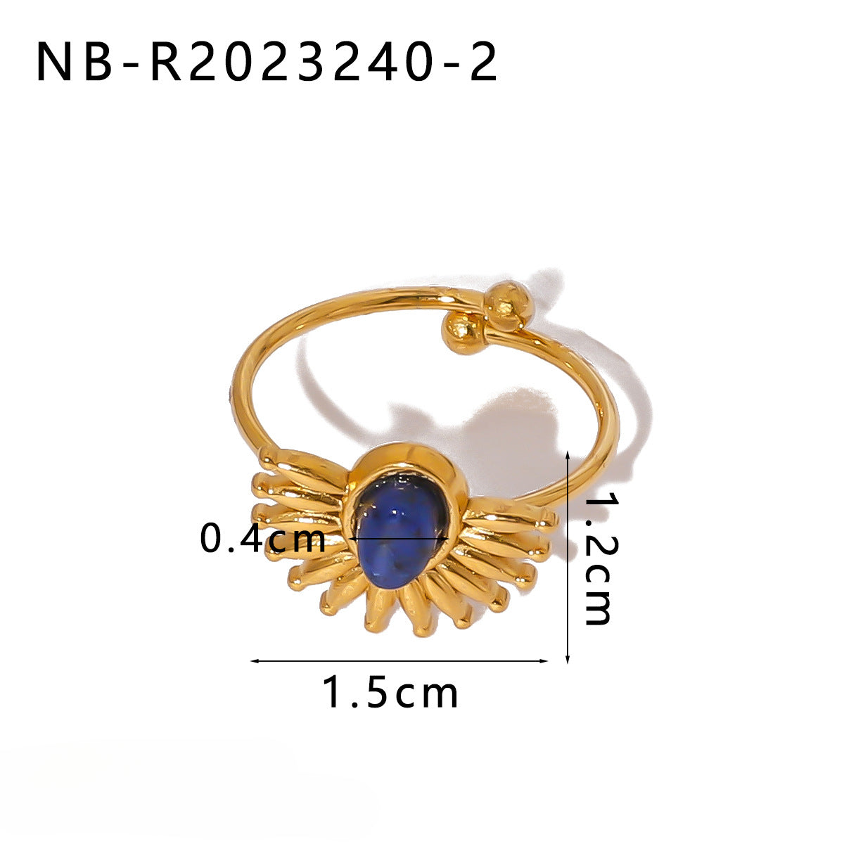 Wholesale Stainless Steel Sun Shape Inlaid Natural Stone Open Rings ACC-RS-XinY012