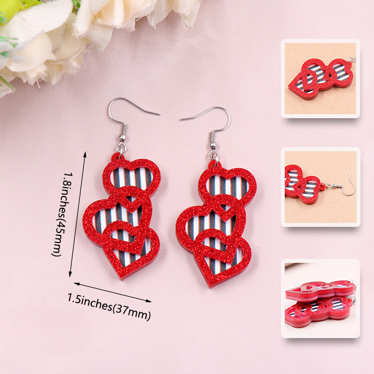 Wholesale 5pcs Valentine's Day Autumn and Winter Black and White Stripe Love Acrylic Earrings ACC-ES-XiaoYan041