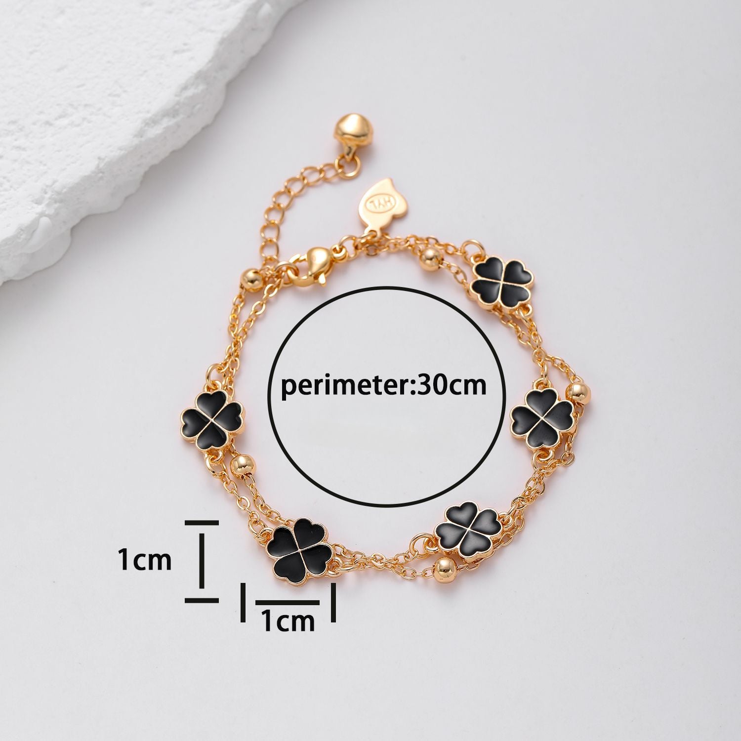 Wholesale Copper Gold Plated Oil Drop Double Chain Four Leaf Clover Bracelet ACC-BT-HengXuan001