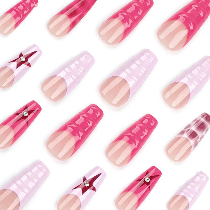 Wholesale 24 Pieces/box Long Five-pointed Star Diamond Press-on Nails Kits Nail Stickers ACC-NS-LeFan101