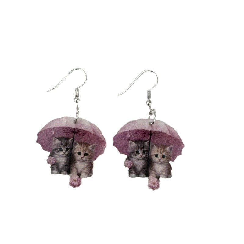 Wholesale Thanksgiving Pink Umbrella Flower Cat Earrings ACC-ES-Xiyin010