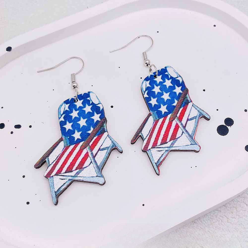 Wholesale Independence Day Earrings Pentagram Ice Cream Print Wooden Earrings ACC-ES-SuSheng002
