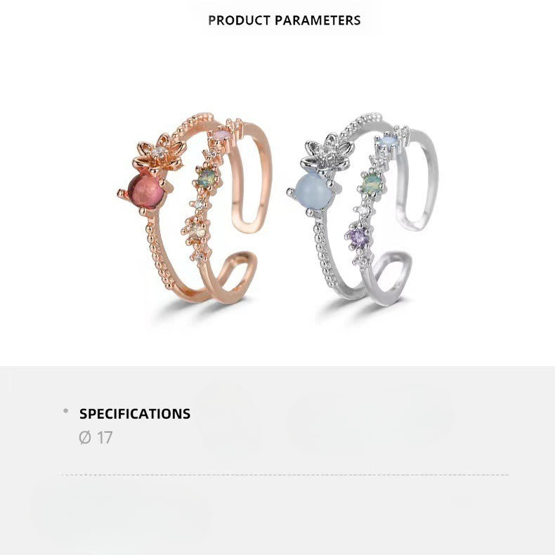 Wholesale Diamond Double Line Moonstone Flower Rings ACC-RS-YXY016