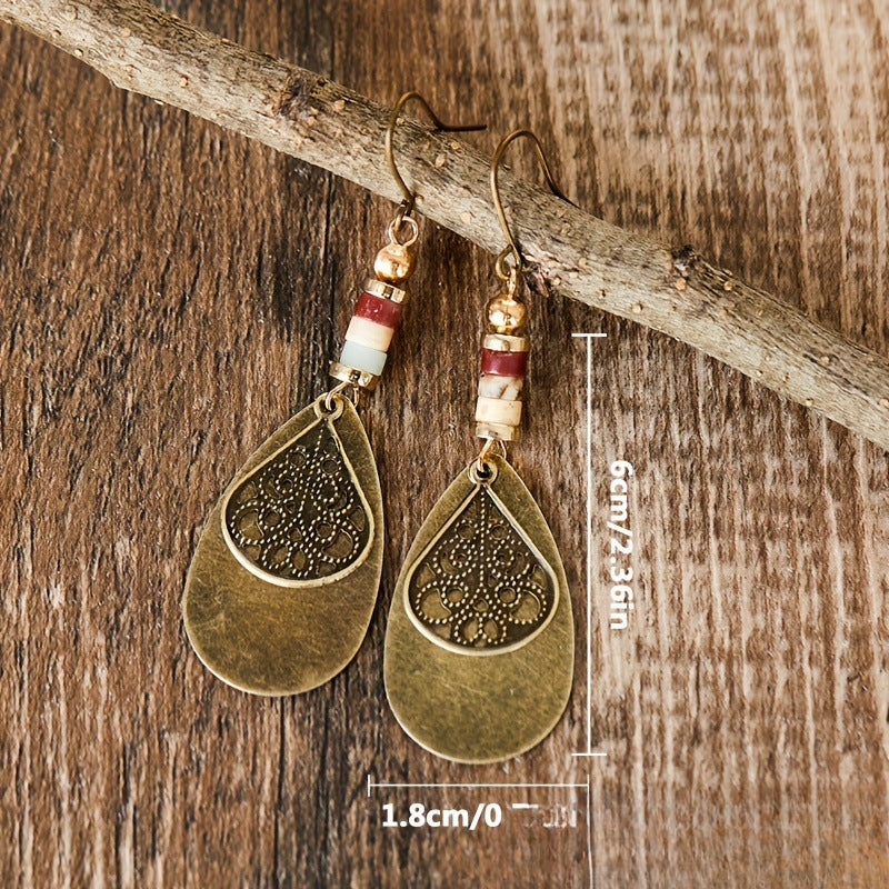 Wholesale Bronze Carved Earrings Teardrop Shaped Alloy Earrings ACC-ES-MingC007