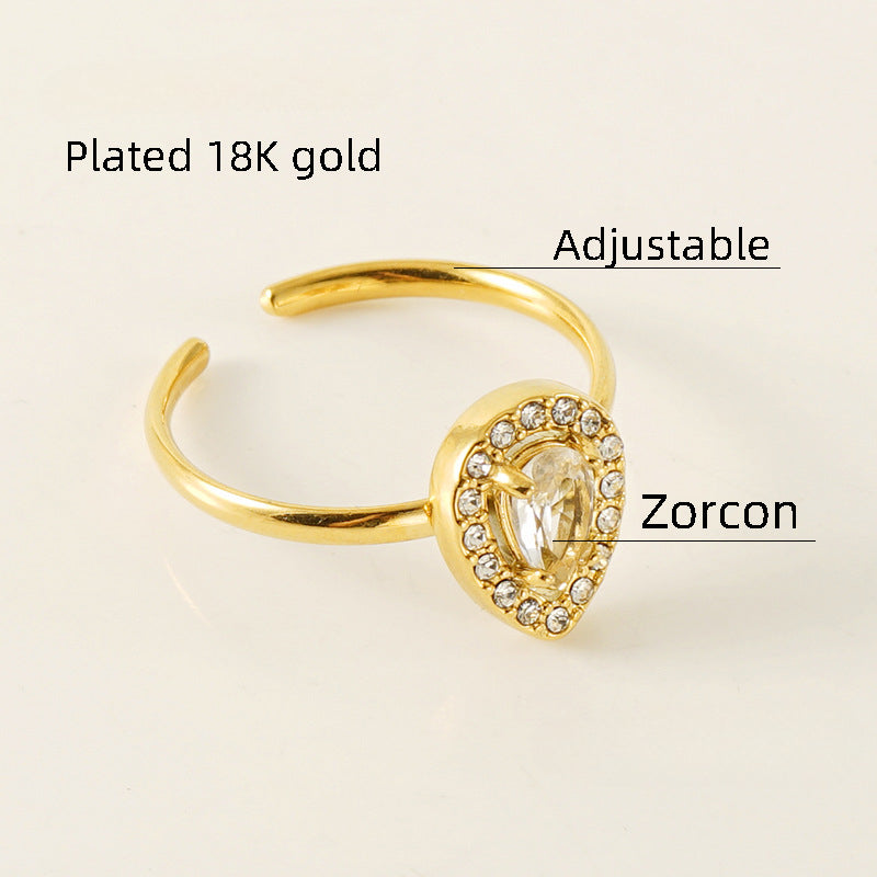 Wholesale Stainless Steel Rings Open Ring 18K Gold Drop Zircon Adjustable Rings ACC-RS-ZhongXin005