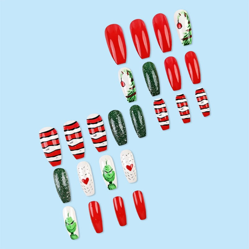 Wholesale 24 Pieces/box Christmas Cartoon Green Nails Kits Nail Stickers ACCVIP-NS-QXJ002