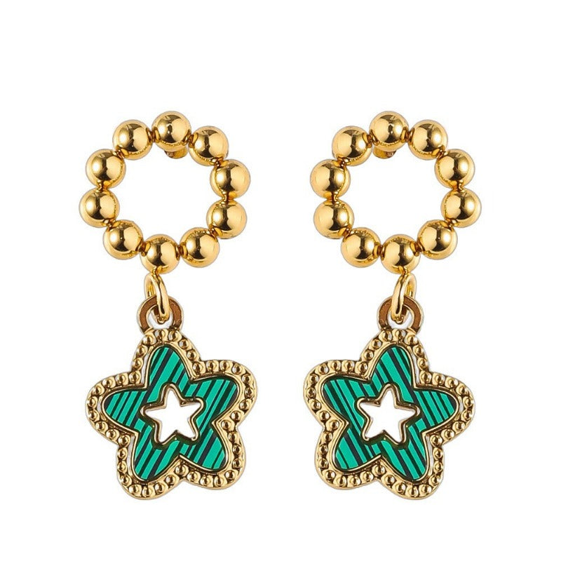 Wholesale Stainless Steel Round Steel Bead Pendant Five-pointed Star Earrings ACC-ES-RuiX005