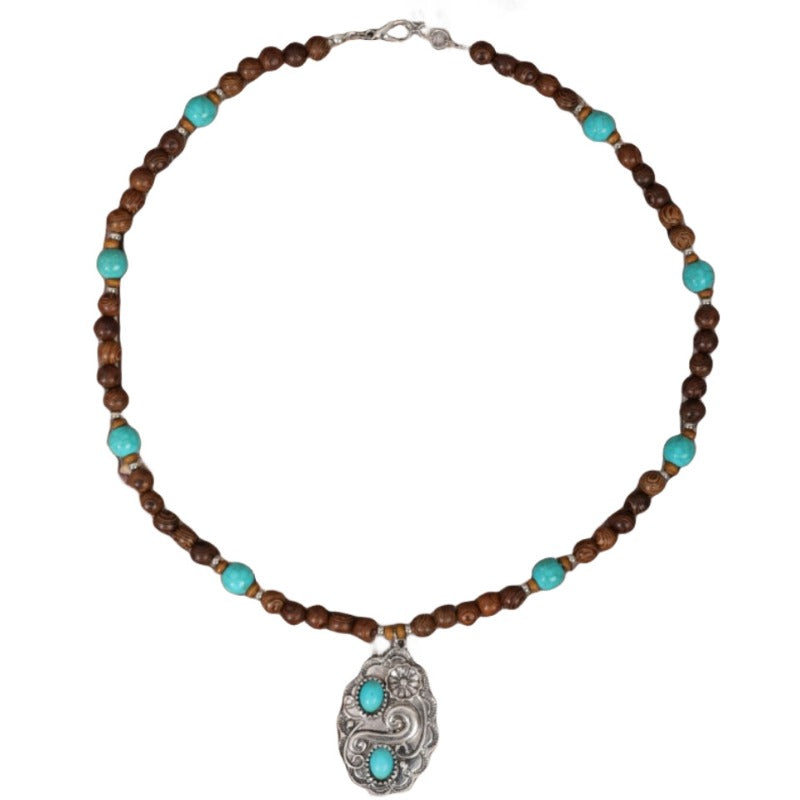Wholesale Ethnic Style Turquoise Bull Head Carved Handmade Beaded Necklace ACC-NE-JunJie016