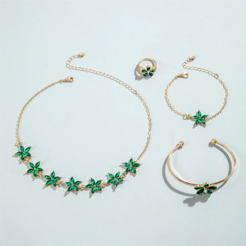Wholesale Light Luxury Emerald Diamond Flower Necklace Set ACC-NE-YongGe025