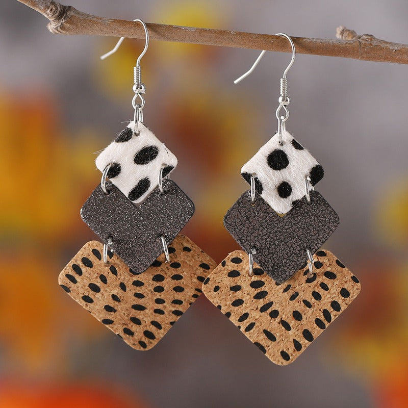 Wholesale Western Ethnic Style Leopard Cow Pattern Leather Earrings ACC-ES-ChuLian112
