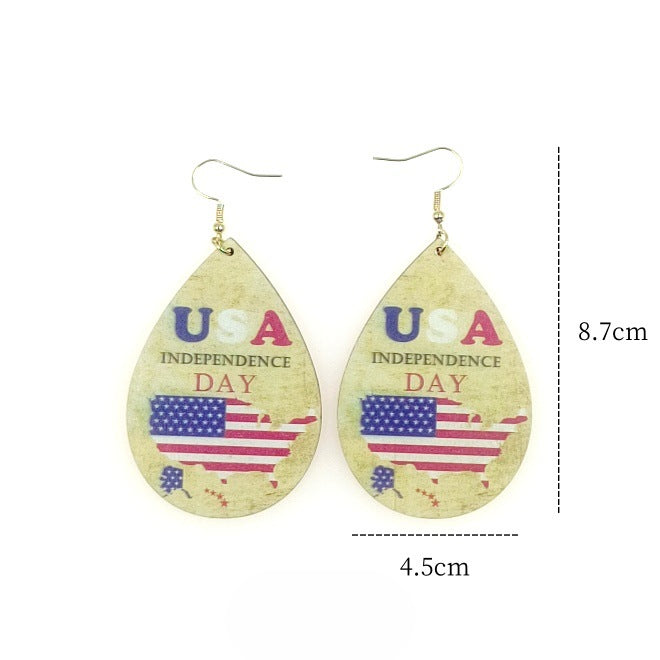 Wholesale American Independence Day Teardrop Print Wood Earrings ACC-ES-Yinx002