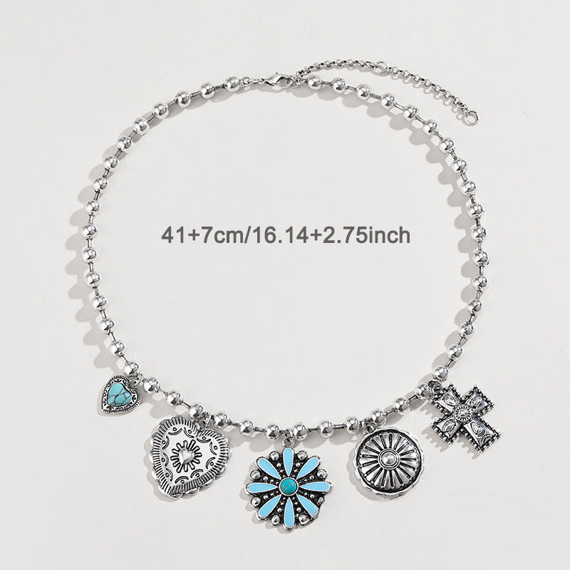 Wholesale Turquoise Wax Rope Necklace Cross Daisy Pendant Oil Drop Earrings ACC-NE-KJ003