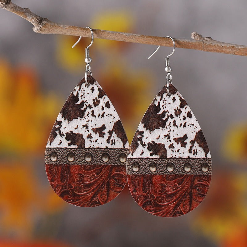 Wholesale Western Ethnic Style Gradient Color Leopard Print Water Drop Earrings ACC-ES-ChuLian128