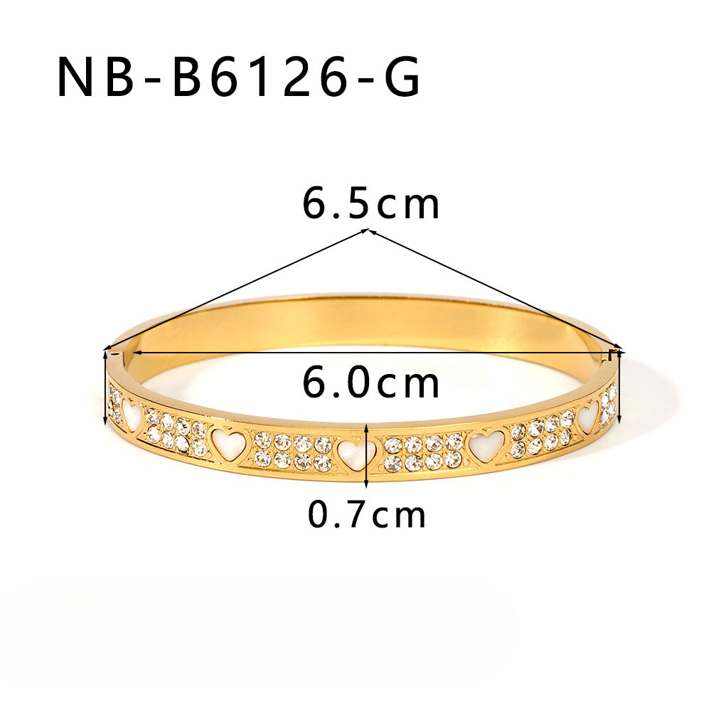 Wholesale Stainless Steel Inlaid Zircon White Shell Full Diamond 18K Gold Color Bracelet ACC-BT-XinY026