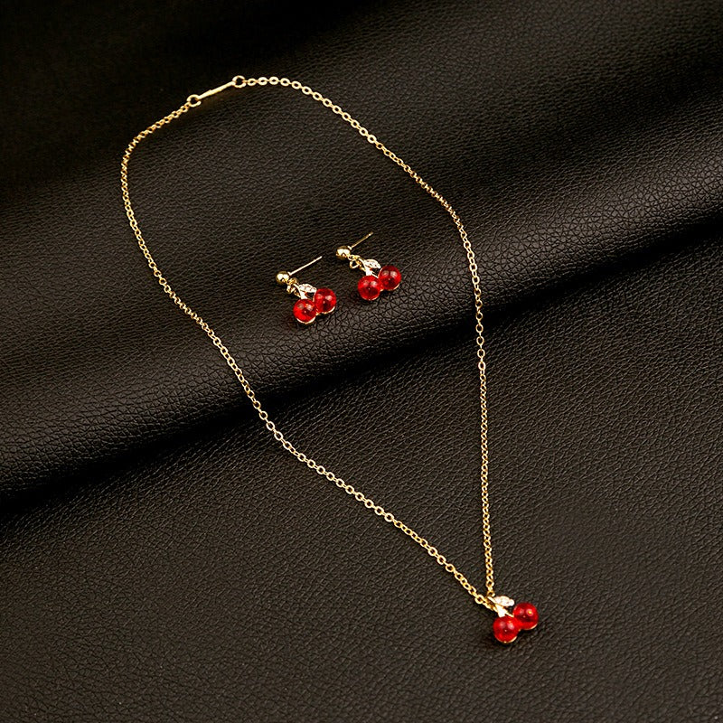 Wholesale Garnet Cherry Earrings Necklace Set  ACC-NE-MDD004