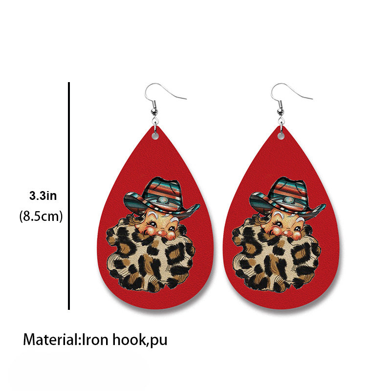 Wholesale Christmas Farm Cow Sheep Animal Western Style Sunflower Retro PU Leather Earrings ACC-ES-HY109