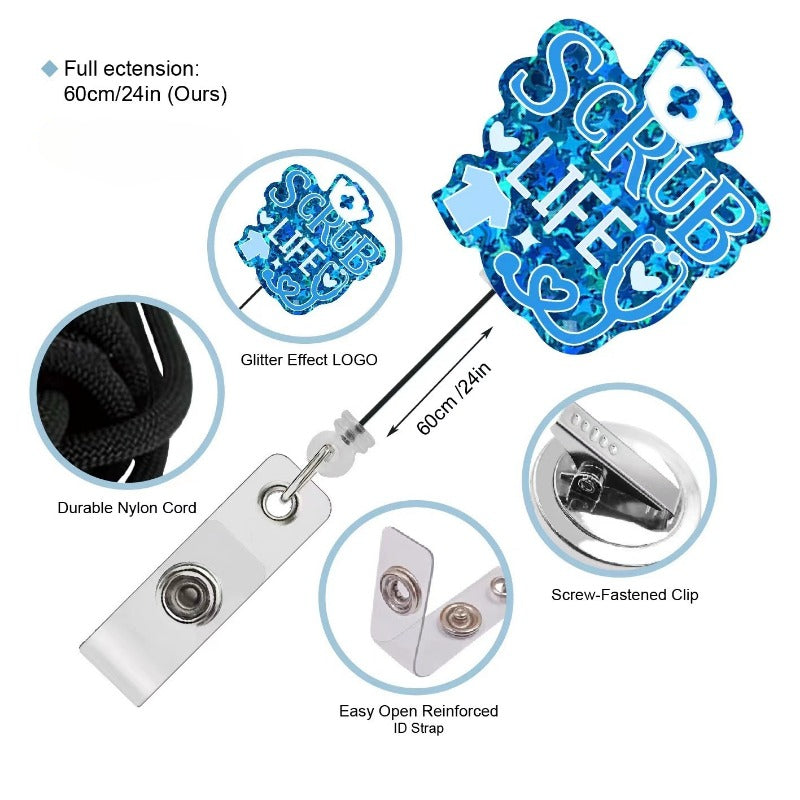 Wholesale Acrylic Glitter Doctor Nurse Telescopic Rotating Clip Badge Scroll Keychain ACC-KC-LingYu005