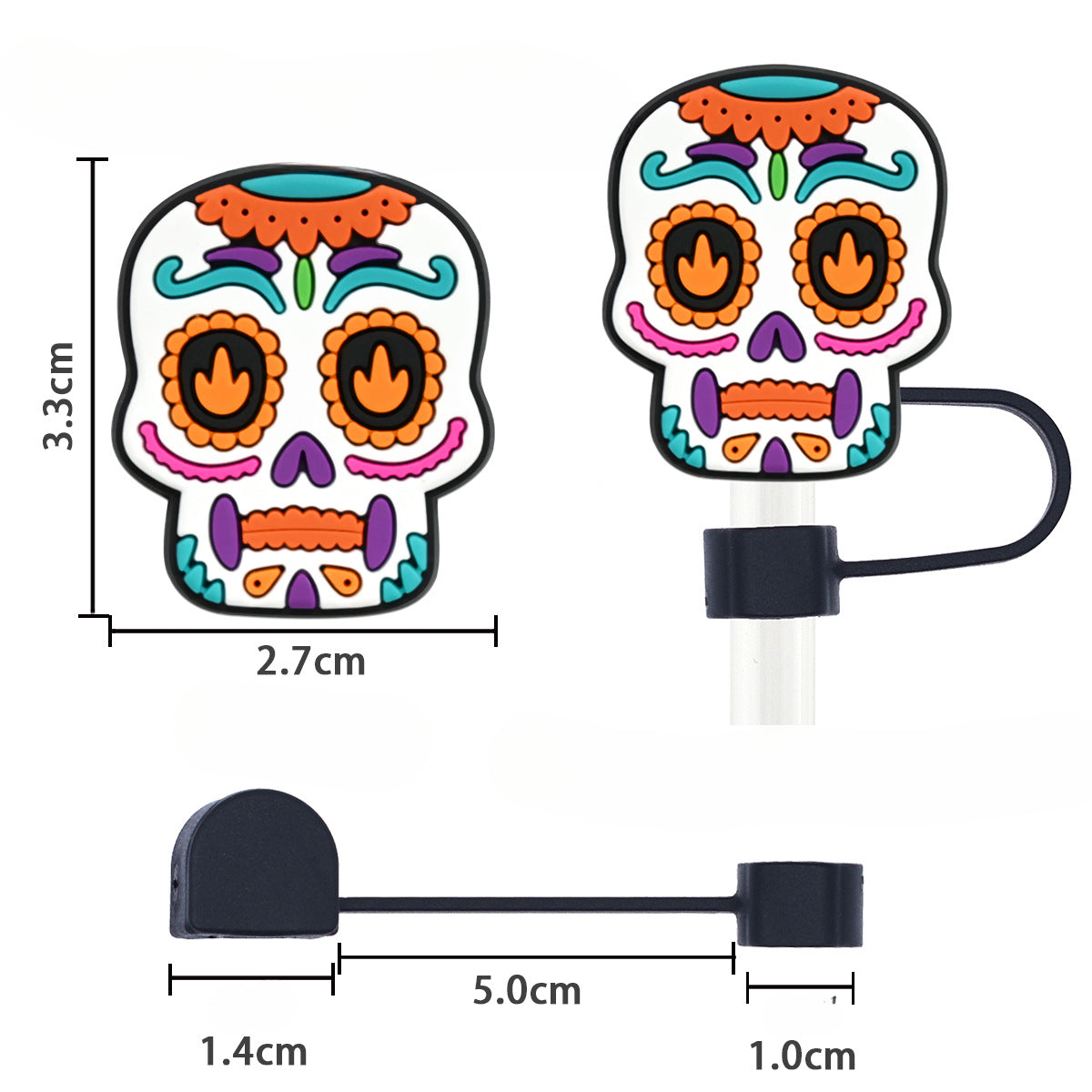 Wholesale Random 100pcs Day of the Dead Skull 10mm PVC Soft Straw Tube Cap ACC-SCR-RYY099