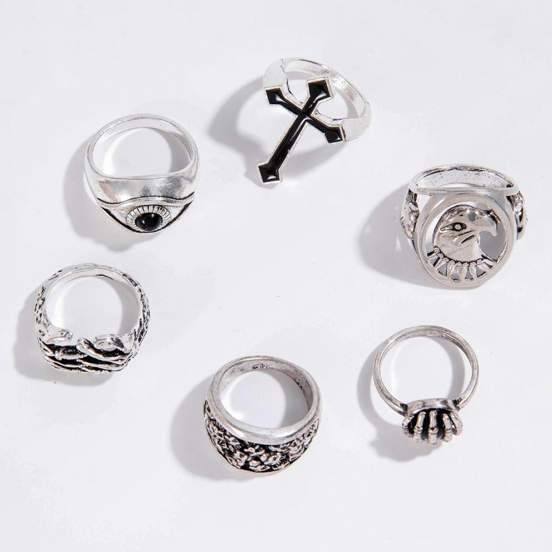 Wholesale 6pcs Punk Style Cross Skull Ring ACC-RS-YongGe015