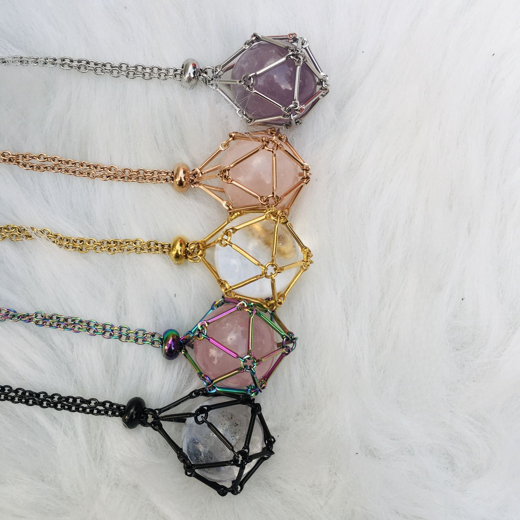 Wholesale Natural Stone Crystal Stainless Steel Bamboo Adjustable Hand Woven Net Pocket Necklace ACC-NE-RongGuan006